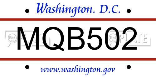 MQB502 District Of Columbia License Plate