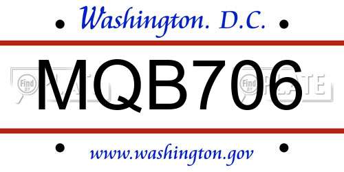 MQB706 District Of Columbia License Plate