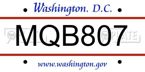 MQB807 District Of Columbia License Plate