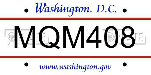MQM408 District Of Columbia License Plate