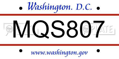 MQS807 District Of Columbia License Plate