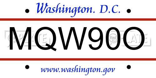 MQW90O District Of Columbia License Plate