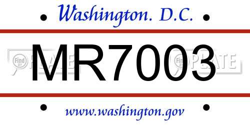 MR7003 District Of Columbia License Plate