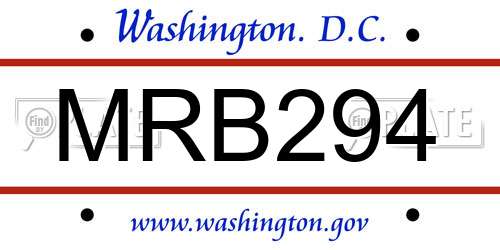 MRB294 District Of Columbia License Plate