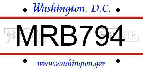 MRB794 District Of Columbia License Plate