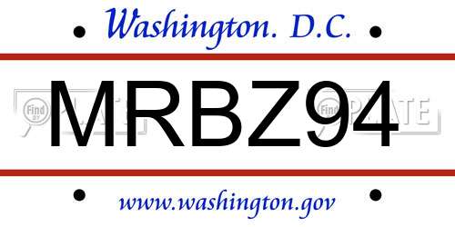 MRBZ94 District Of Columbia License Plate