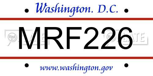 MRF226 District Of Columbia License Plate
