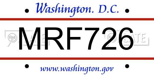 MRF726 District Of Columbia License Plate