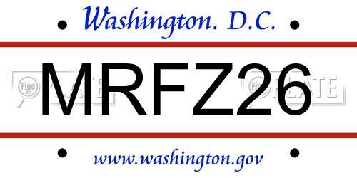 MRFZ26 District Of Columbia License Plate