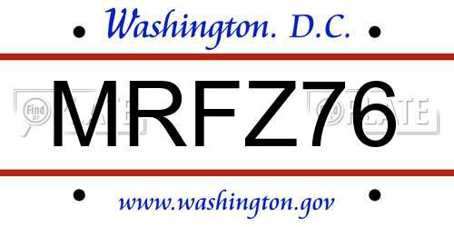 MRFZ76 District Of Columbia License Plate