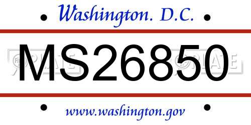 MS26850 District Of Columbia License Plate