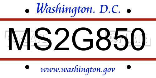 MS2G850 District Of Columbia License Plate