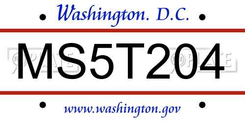 MS5T204 District Of Columbia License Plate