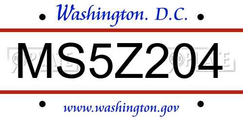 MS5Z204 District Of Columbia License Plate