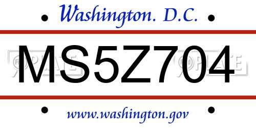 MS5Z704 District Of Columbia License Plate