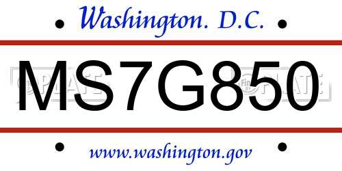 MS7G850 District Of Columbia License Plate