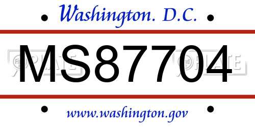 MS87704 District Of Columbia License Plate