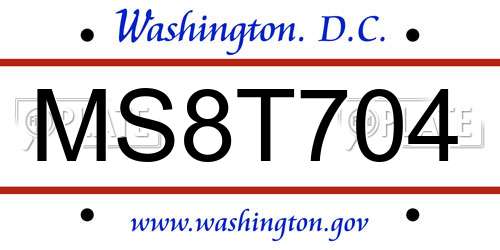 MS8T704 District Of Columbia License Plate