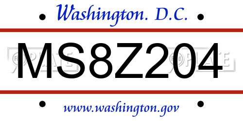MS8Z204 District Of Columbia License Plate
