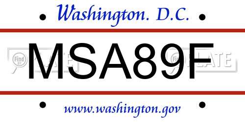 MSA89F District Of Columbia License Plate