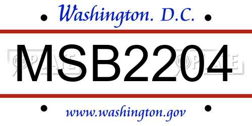 MSB2204 District Of Columbia License Plate