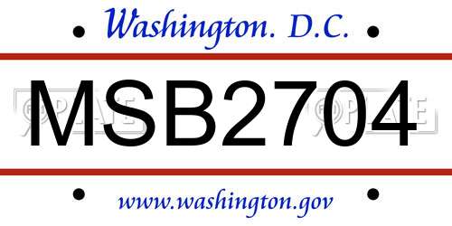 MSB2704 District Of Columbia License Plate