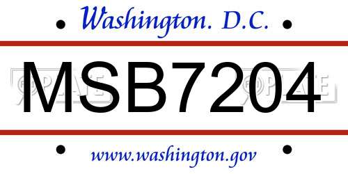MSB7204 District Of Columbia License Plate