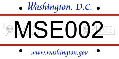 MSE002 District Of Columbia License Plate