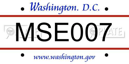 MSE007 District Of Columbia License Plate