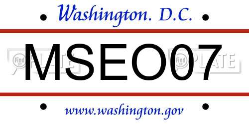 MSEO07 District Of Columbia License Plate