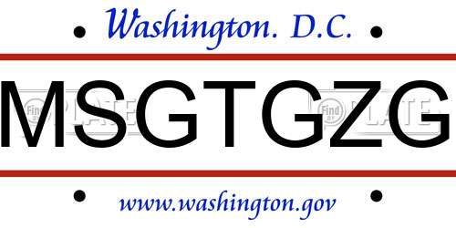 MSGTGZG District Of Columbia License Plate