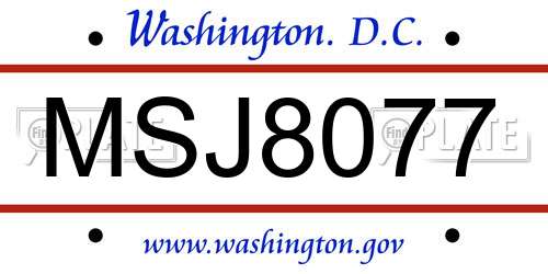 MSJ8077 District Of Columbia License Plate