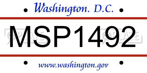 MSP1492 District Of Columbia License Plate