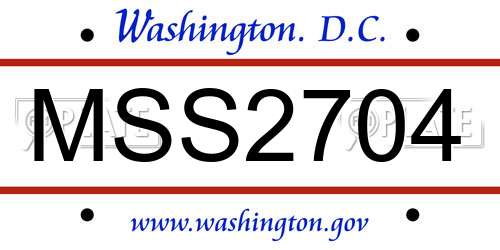 MSS2704 District Of Columbia License Plate