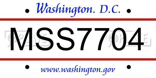 MSS7704 District Of Columbia License Plate