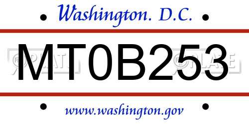 MT0B253 District Of Columbia License Plate