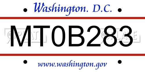 MT0B283 District Of Columbia License Plate