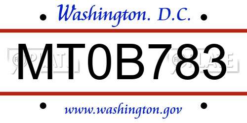 MT0B783 District Of Columbia License Plate