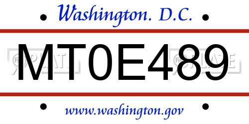 MT0E489 District Of Columbia License Plate