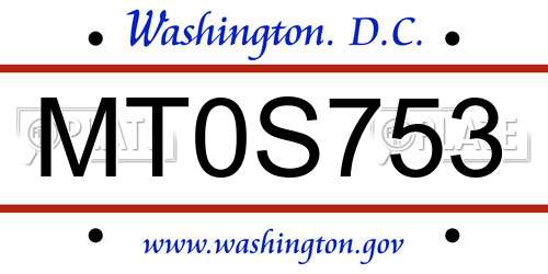 MT0S753 District Of Columbia License Plate