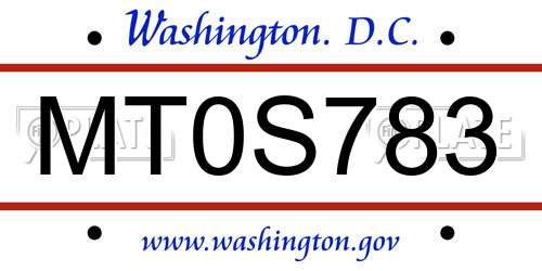 MT0S783 District Of Columbia License Plate