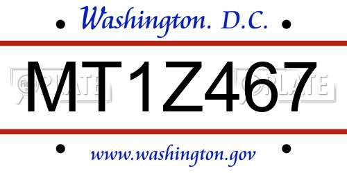 MT1Z467 District Of Columbia License Plate