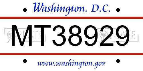 MT38929 District Of Columbia License Plate