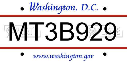 MT3B929 District Of Columbia License Plate