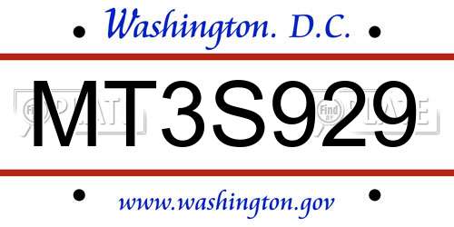 MT3S929 District Of Columbia License Plate