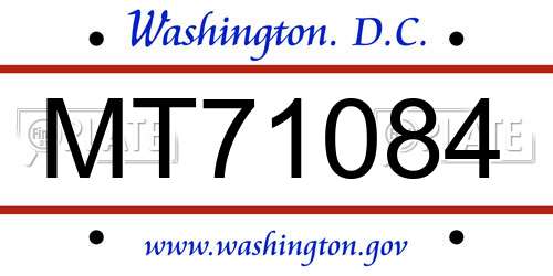 MT71084 District Of Columbia License Plate