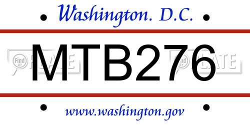 MTB276 District Of Columbia License Plate