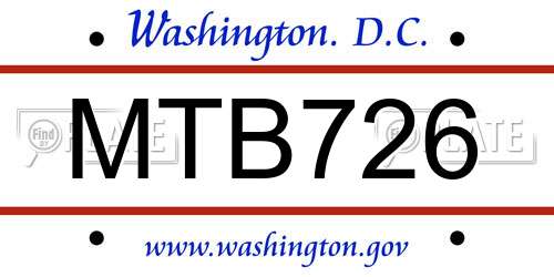 MTB726 District Of Columbia License Plate