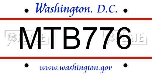 MTB776 District Of Columbia License Plate