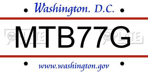 MTB77G District Of Columbia License Plate